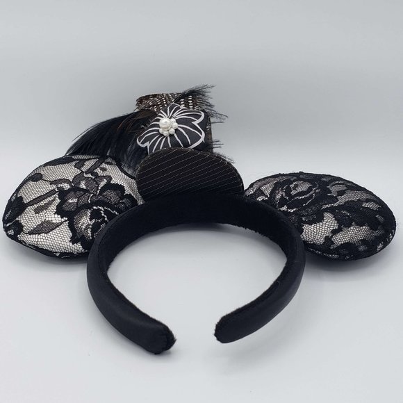 Mickey Minnie Mouse Ears Hat Headband - lace, feathers, mini top hat